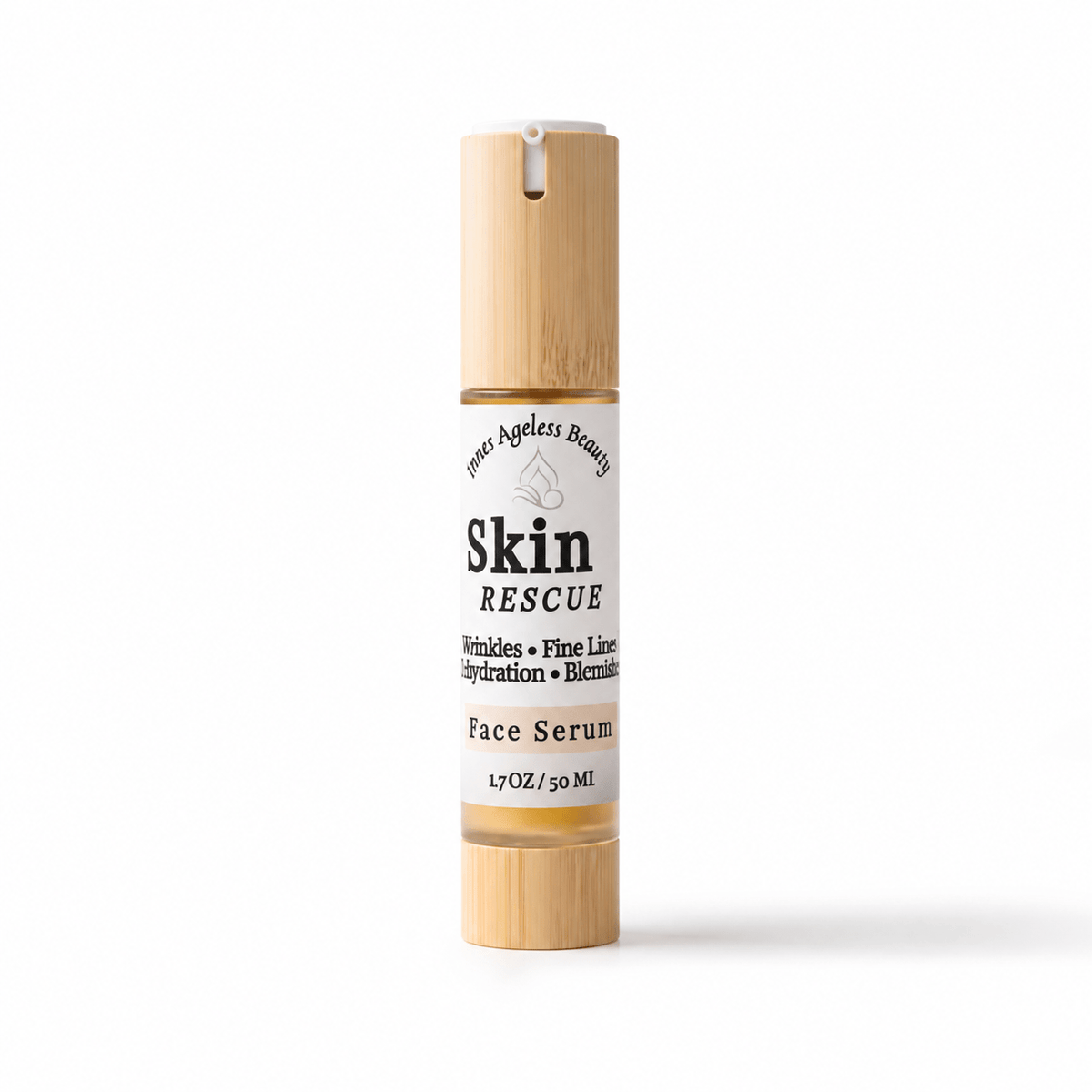 Innes Ageless Beauty Skin Rescue Face Serum 1.7oz bamboo pump bottle for wrinkles fine lines and blemishes