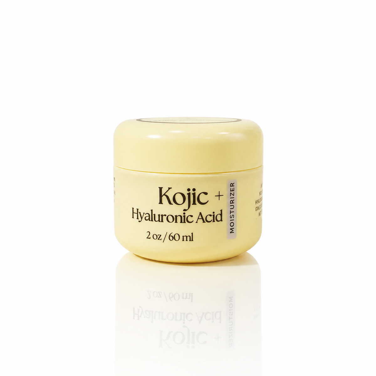 Innes Ageless Beauty Kojic and Hyaluronic Acid Moisturizer in a 2 oz pale yellow jar on a white background