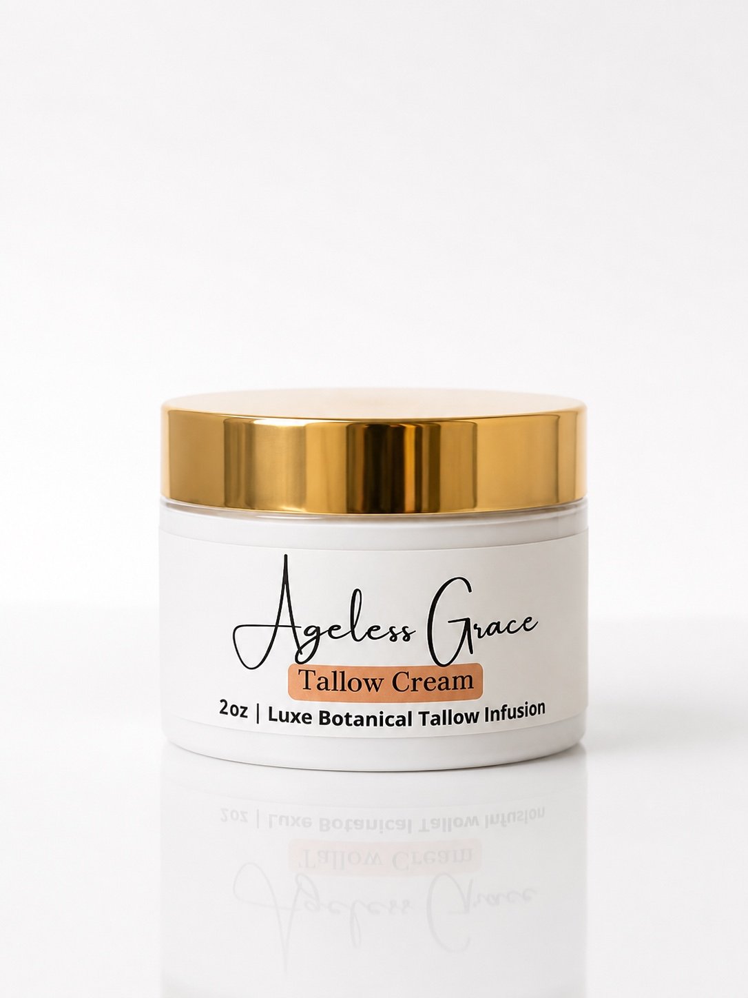 Innes Ageless Beauty Ageless Grace Tallow Cream 2 oz jar with gold lid on a white background