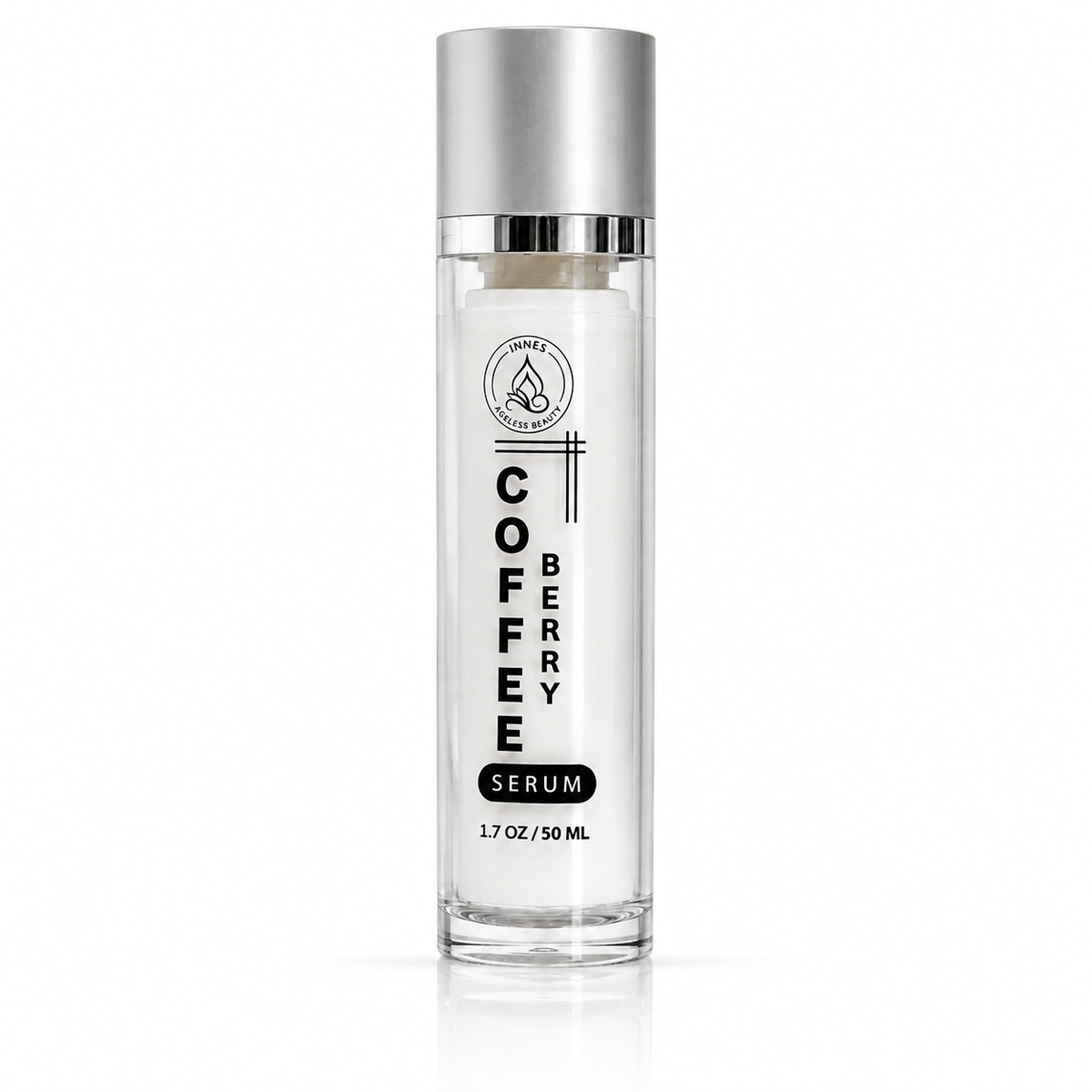 Innes Ageless Beauty Coffee Berry Face Serum 1.7 oz airless pump bottle on a white background