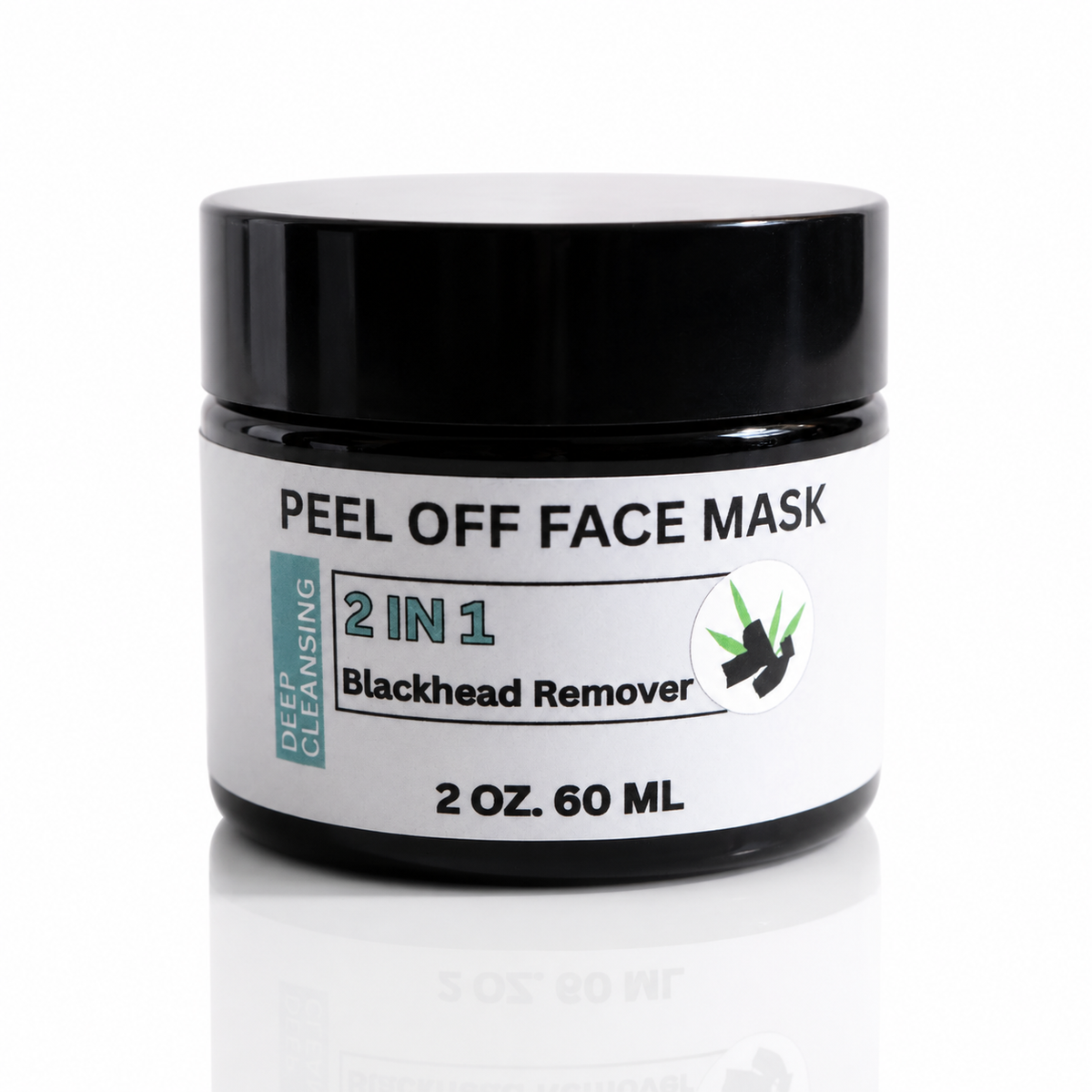 Innes Ageless Beauty 2-in-1 Peel Off Face Mask and blackhead remover in a 2 oz black jar on a white background
