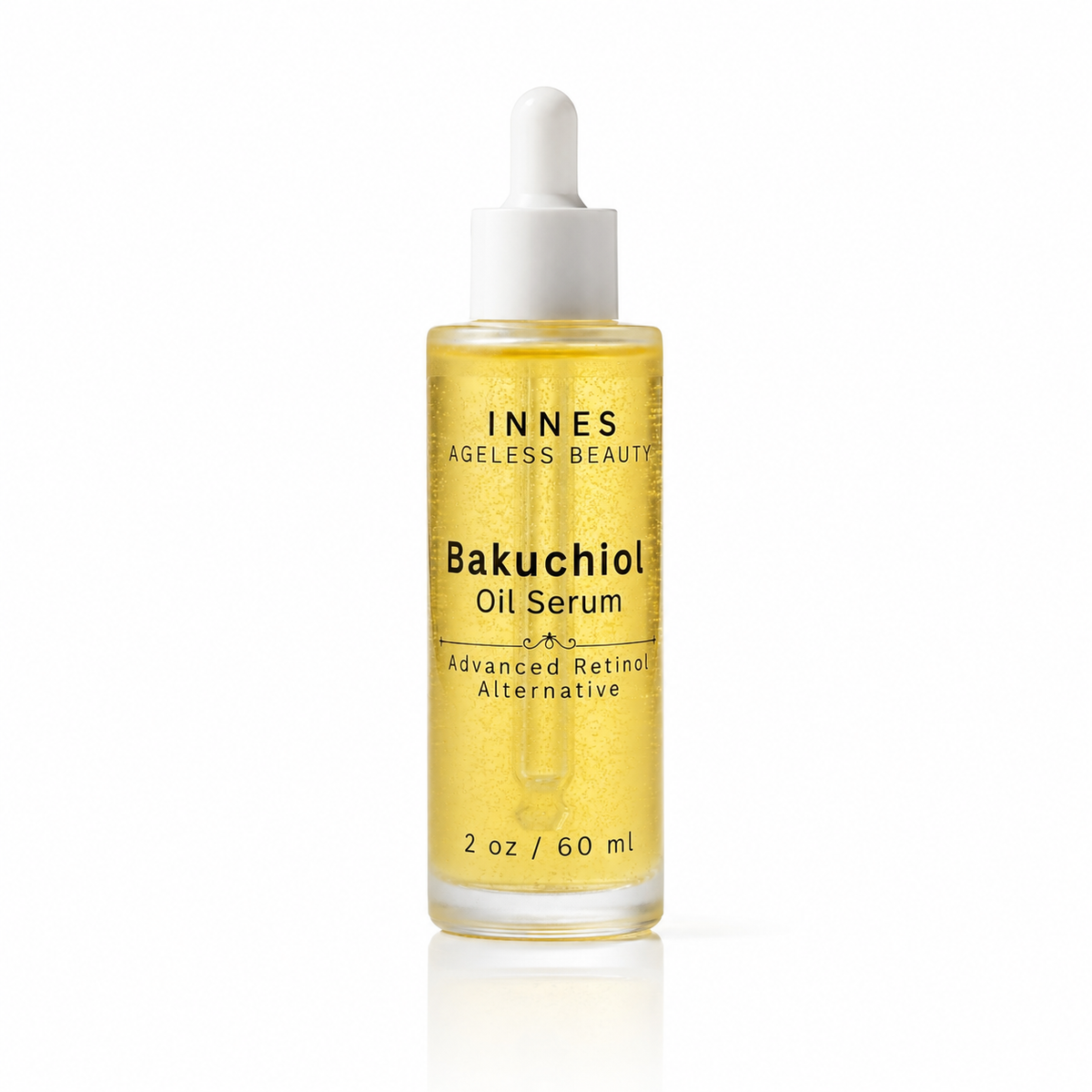 Innes Ageless Beauty Bakuchiol Oil Serum 2 oz dropper bottle on a white background