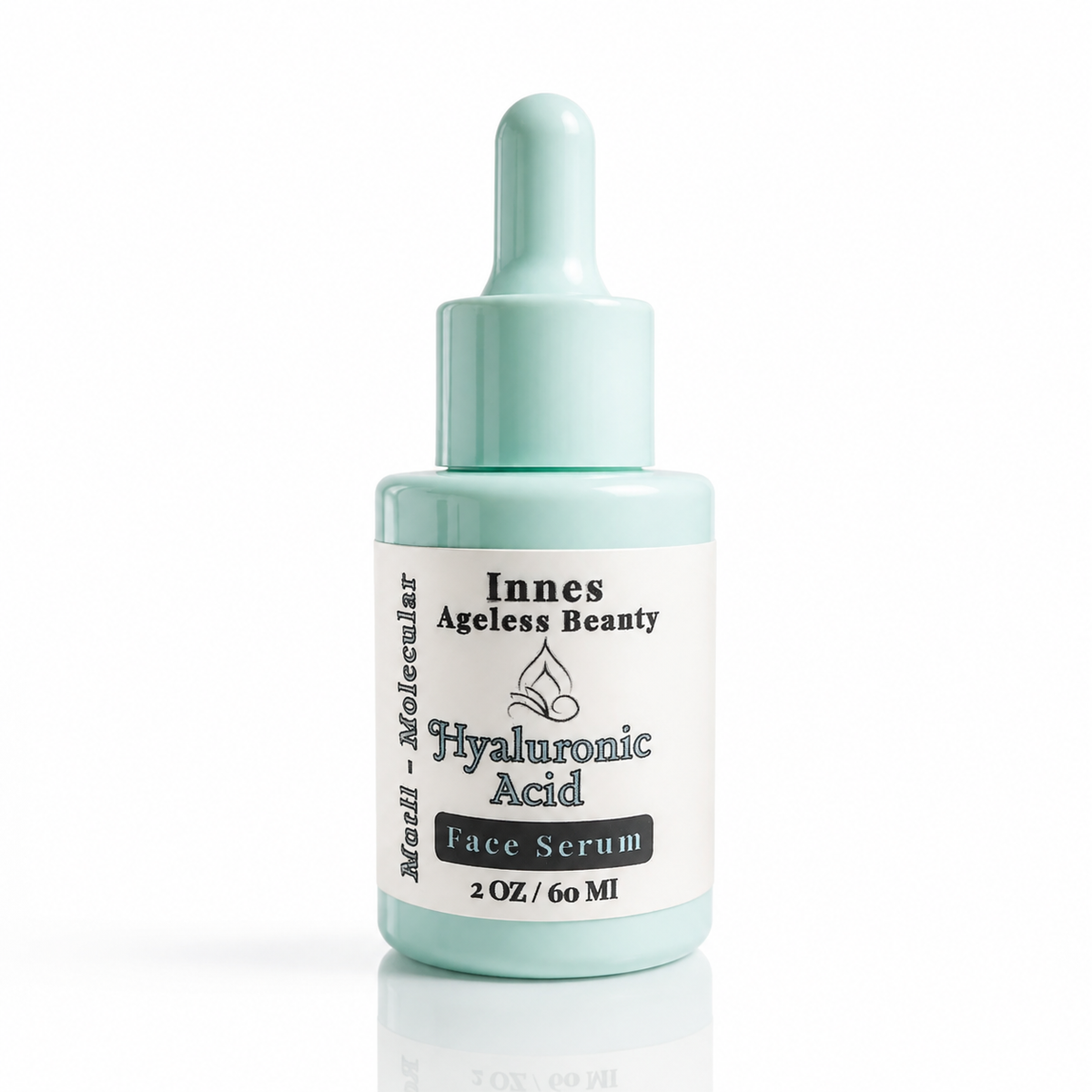 Innes Ageless Beauty Multi-Molecular Hyaluronic Acid Face Serum 2 oz dropper bottle on a white background
