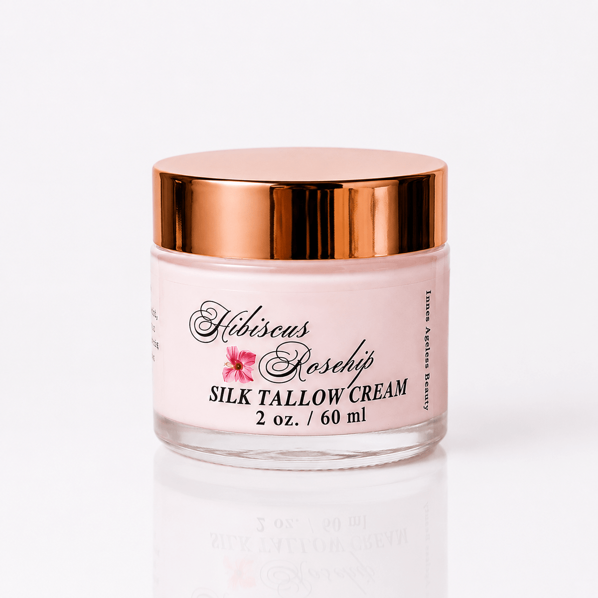 Hibiscus Rosehip Silk Tallow Cream 2oz jar with rose gold lid by Innes Ageless Beauty