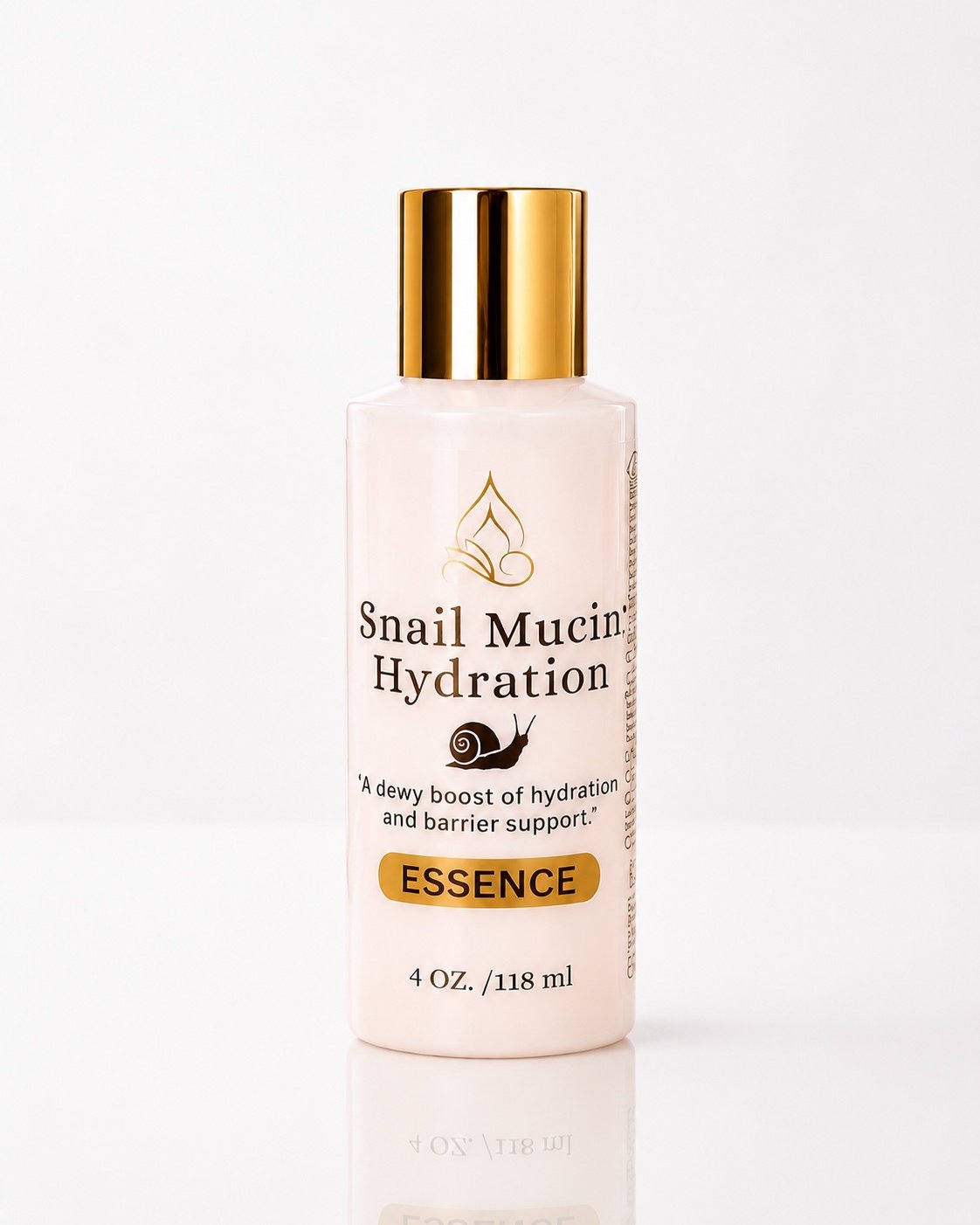 Innes Ageless Beauty Snail Mucin Hydration Essence in a 4 oz bottle with a gold cap on a white background