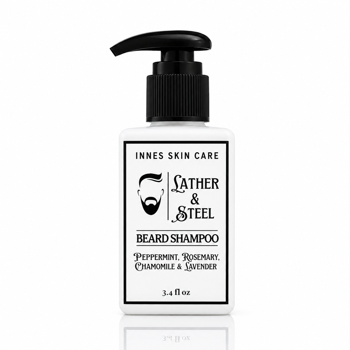 INNES Skin Care Lather & Steel Beard Shampoo with peppermint, rosemary, chamomile, and lavender