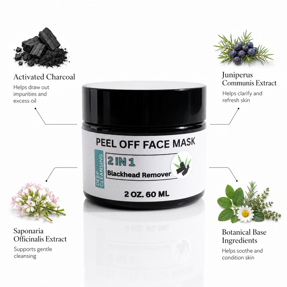 Innes Ageless Beauty 2-in-1 Peel Off Face Mask with activated charcoal, juniper extract, soapwort extract and botanical ingredients