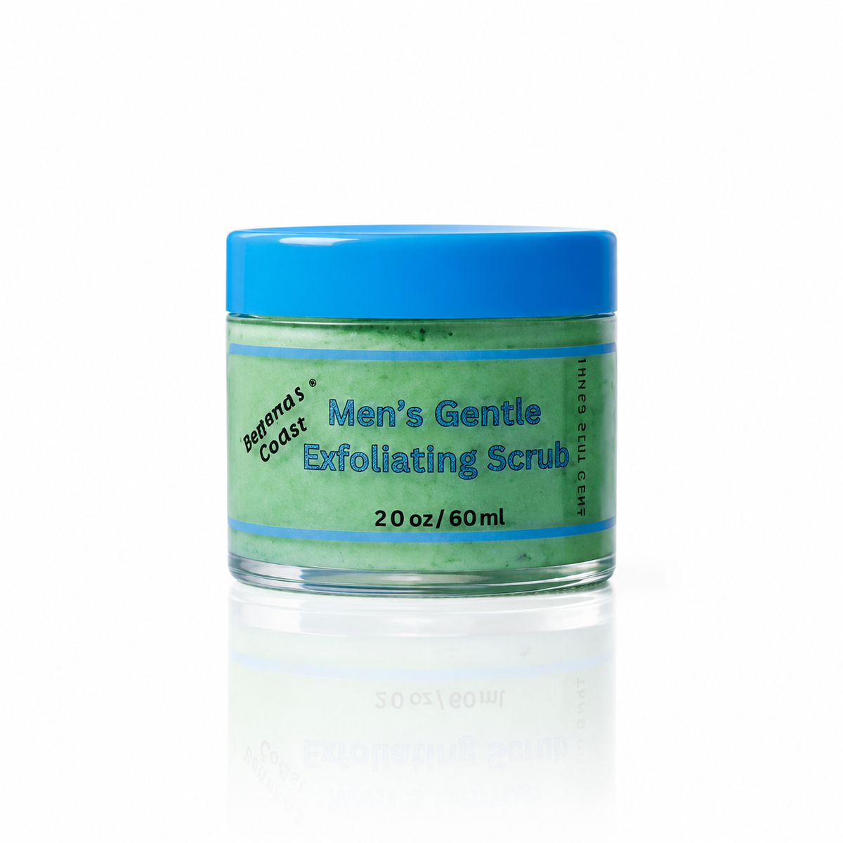 Innes Skincare for Men Gentle Exfoliating Face Scrub in a 2 oz green jar with blue lid on a white background