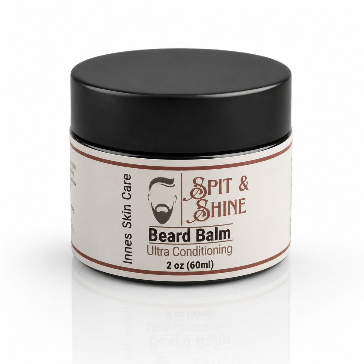 Innes Skincare for Men Spit & Shine Ultra Conditioning Beard Balm 2 oz jar on a white background