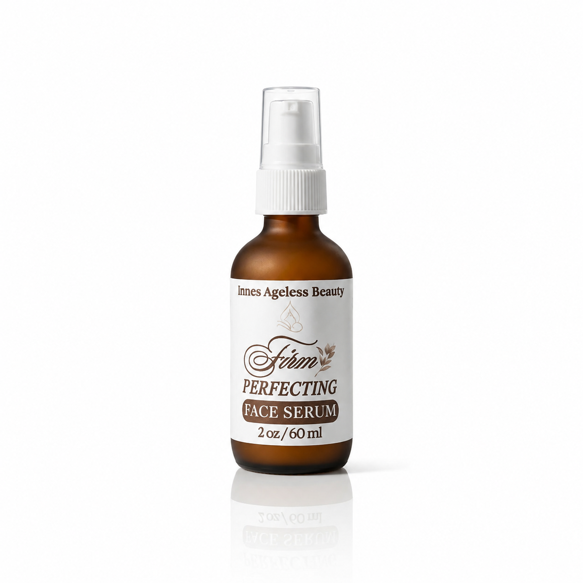 Innes Ageless Beauty Firm Perfecting Face Serum 2 oz amber glass pump bottle on a white background