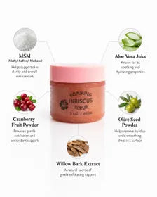 Innes Ageless Beauty Foaming Hibiscus Scrub with MSM, aloe vera juice, cranberry fruit powder, olive seed powder and willow bark extract