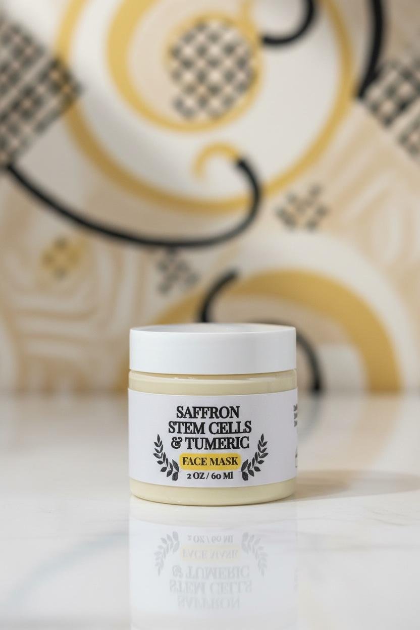 Saffron Stem Cells and Turmeric Face Mask lifestyle application on a clean surface by Innes Ageless Beauty.