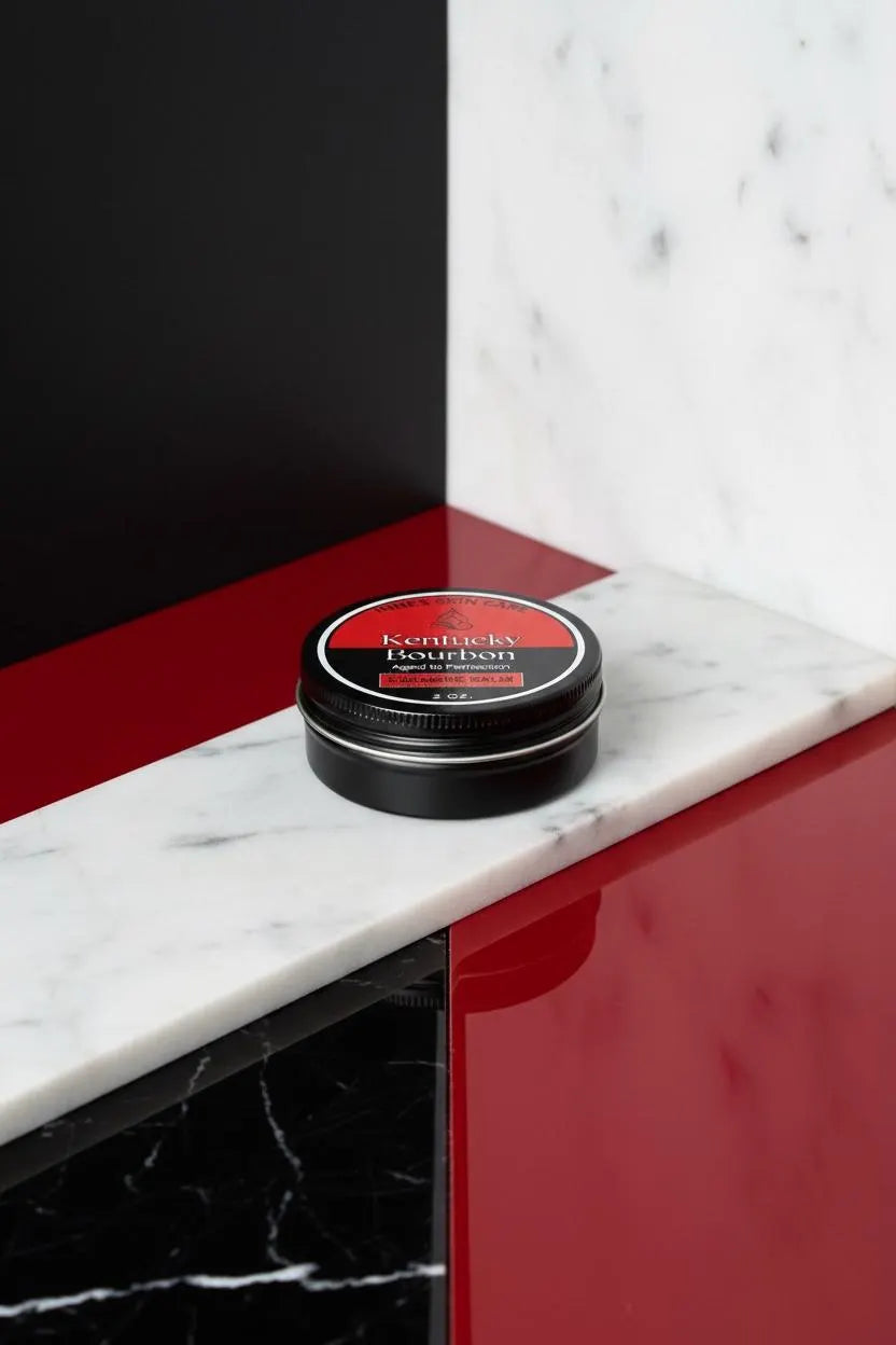 Kentucky Bourbon Cologne Balm lifestyle grooming shot by Innes Ageless Beauty