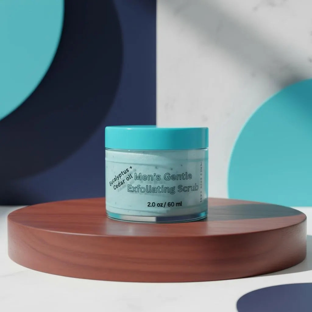Men's Gentle Exfoliating Cleanser and Scrub lifestyle grooming shot by Innes Ageless Beauty