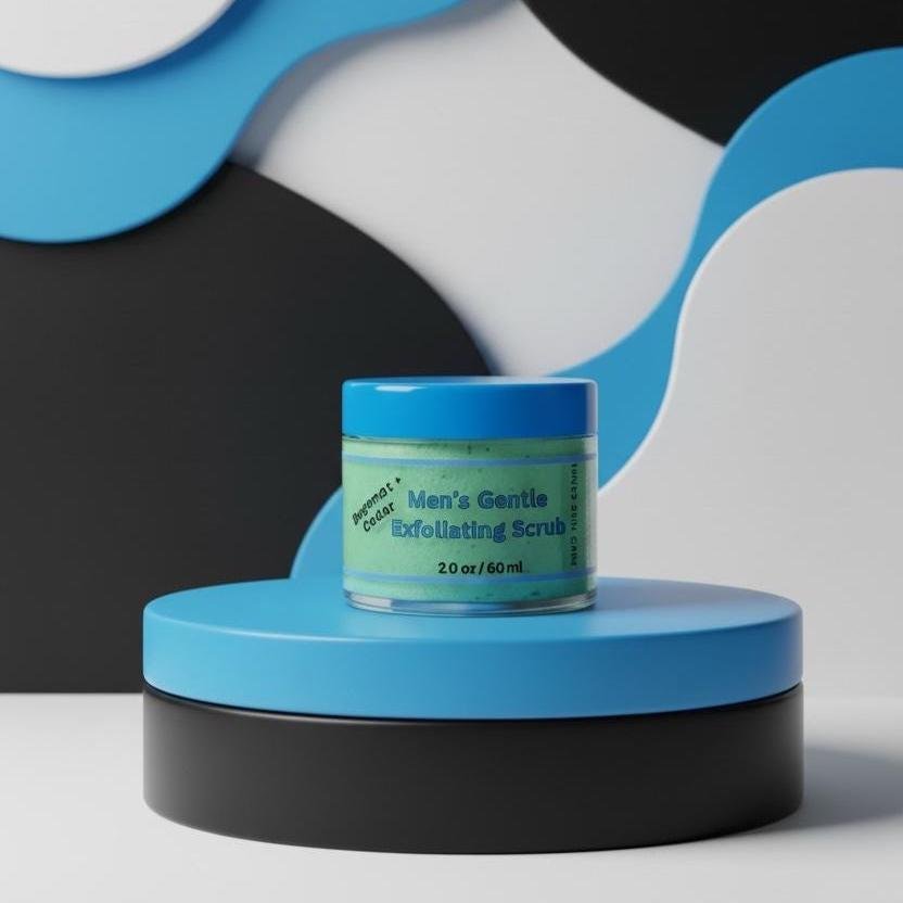Men's Gentle Exfoliating Cleanser and Scrub lifestyle grooming shot by Innes Ageless Beauty