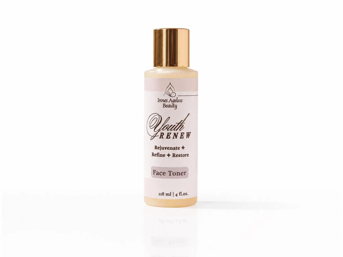 Innes Ageless Beauty Youth Renew Face Toner 4 oz bottle with gold cap on a white background