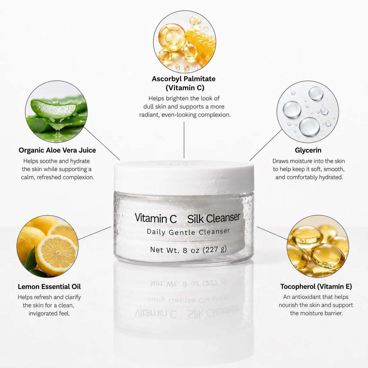 Innes Ageless Beauty Vitamin C Silk Cleanser with aloe vera, vitamin C, glycerin, lemon essential oil and vitamin E