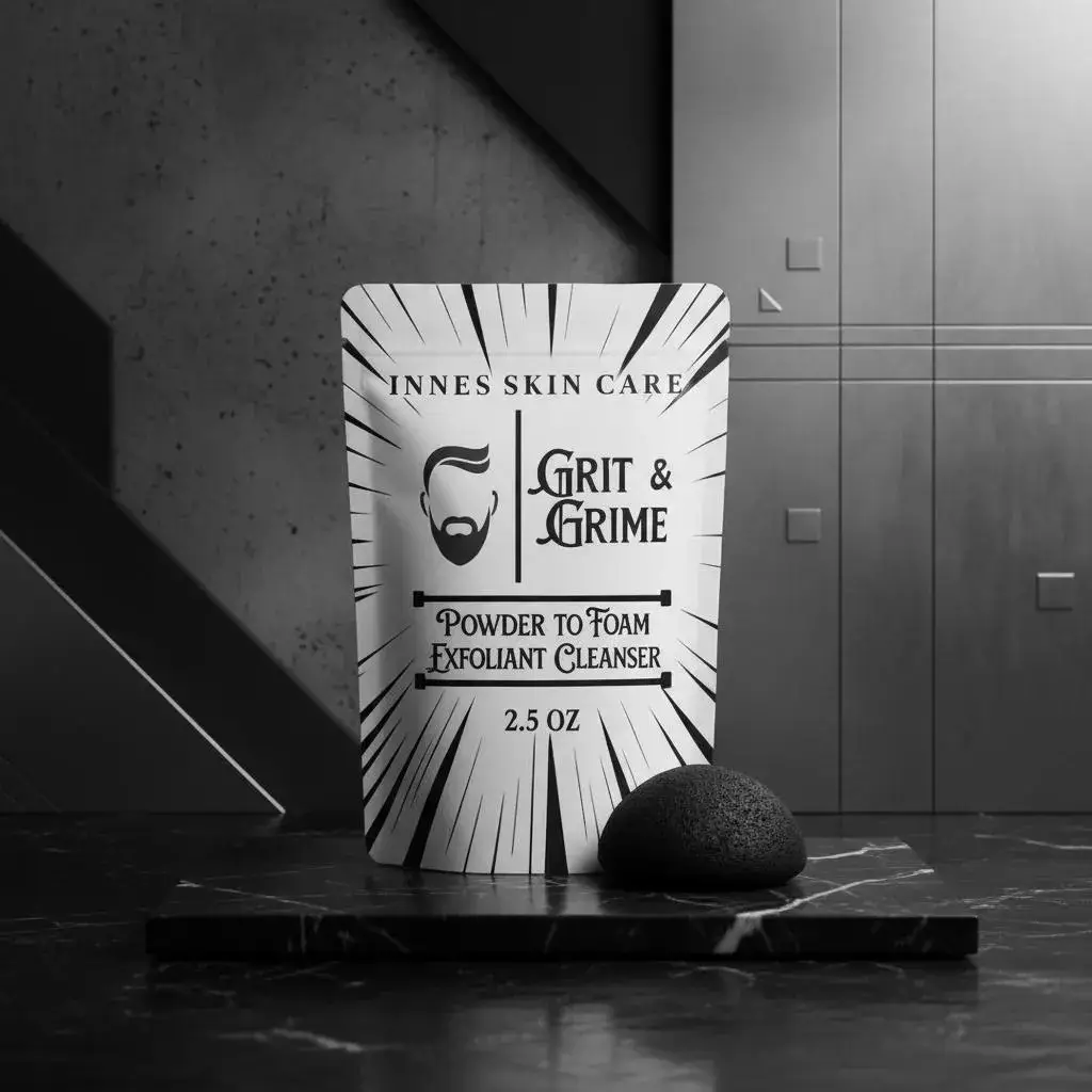 Men’s charcoal powder to foam cleanser with black konjac sponge – Grit & Grime by Innes Ageless Beauty