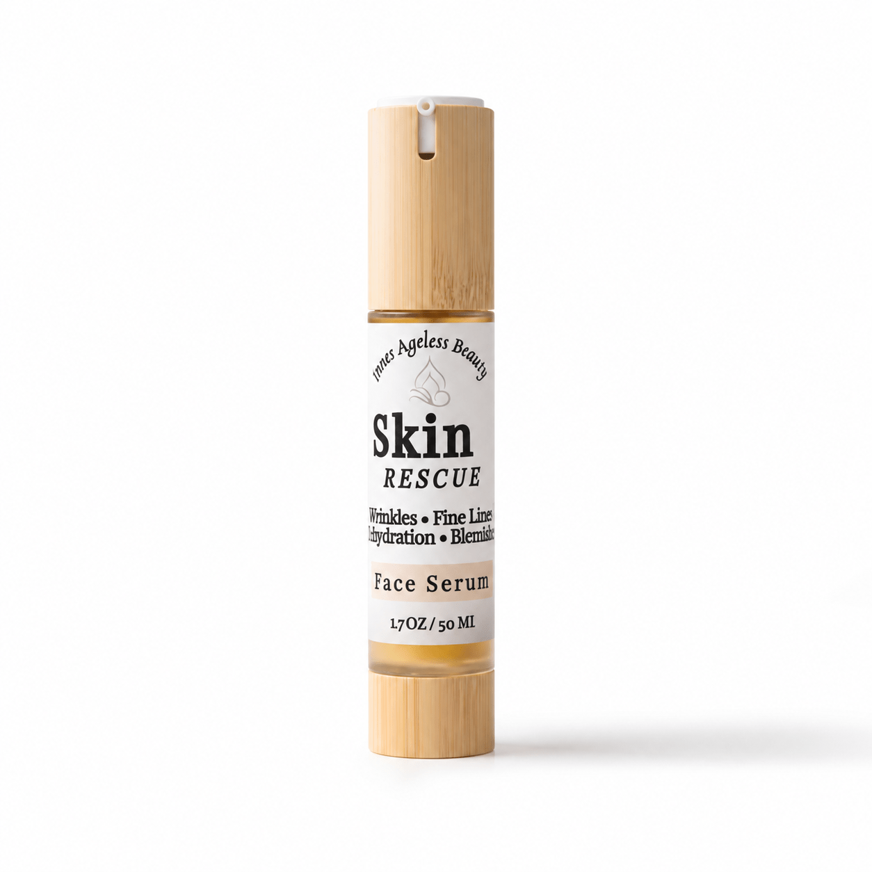 Innes Ageless Beauty Skin Rescue Face Serum 1.7oz bamboo pump bottle for wrinkles fine lines and blemishes
