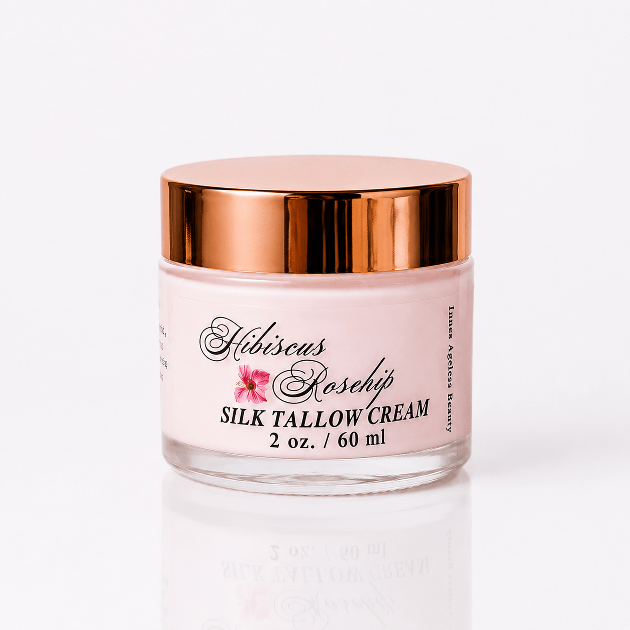 Hibiscus Rosehip Silk Tallow Cream 2oz jar with rose gold lid by Innes Ageless Beauty
